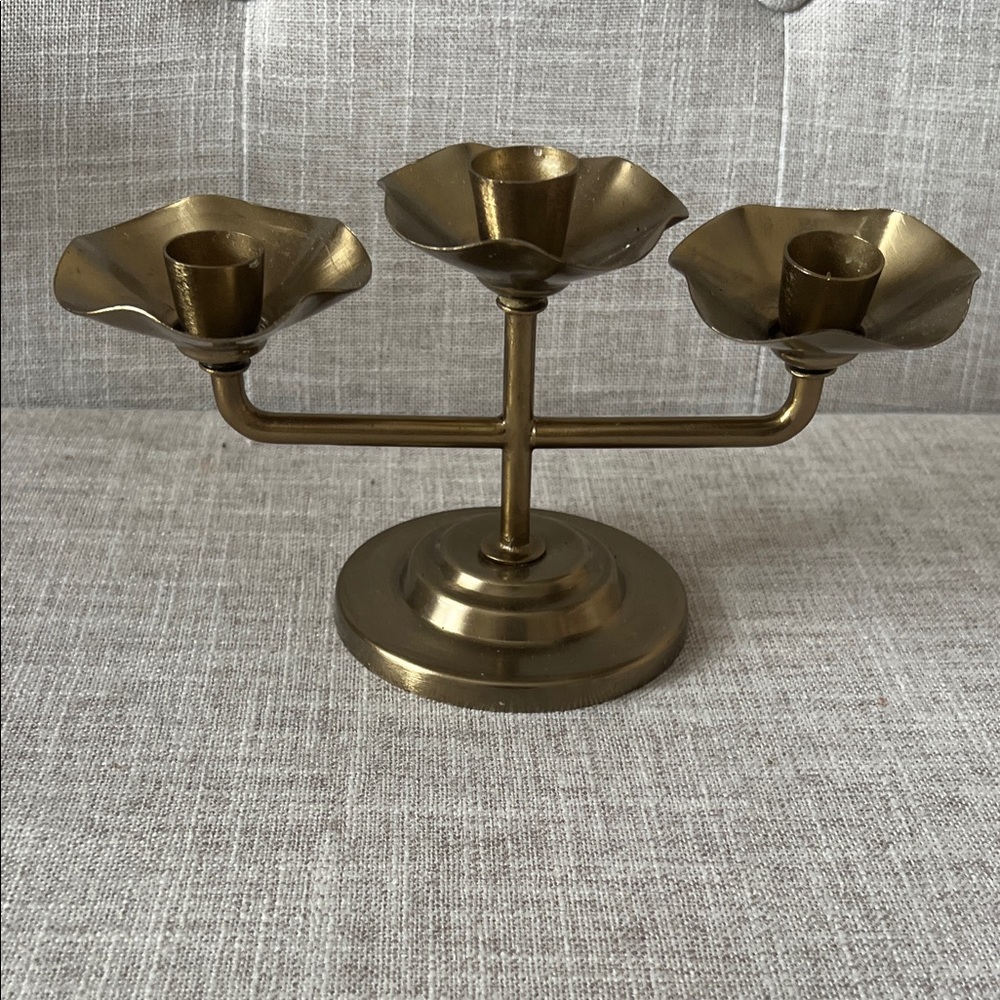 Brass Triple Flower Candle Holder